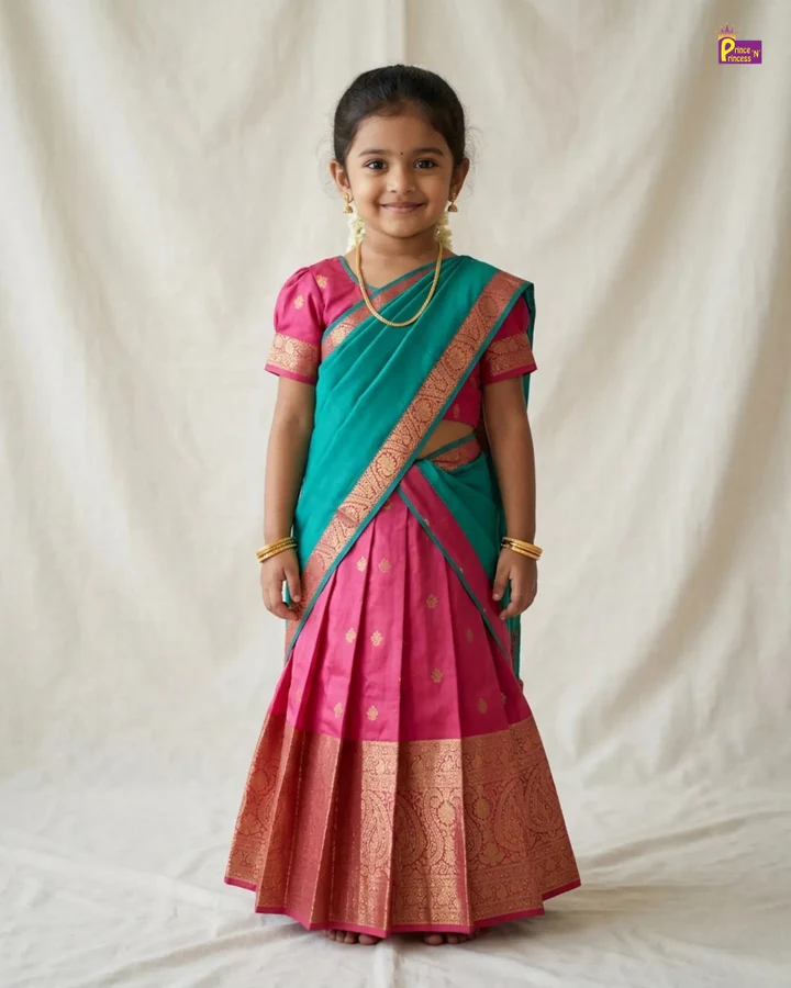 KIds Half Saree or Dhavani for Little Princess in Red with Green HF033